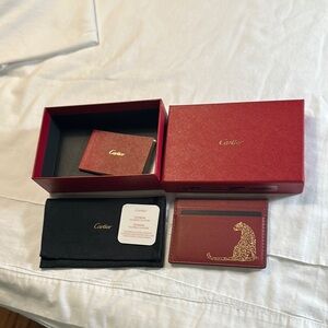 Cartier Red Card Holder with Gold Panther Design